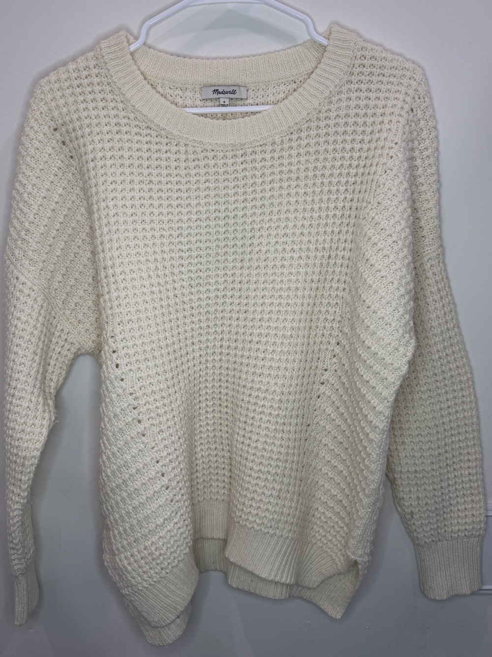 Madewell Cream Waffle Knit Crewneck Sweater Size Small